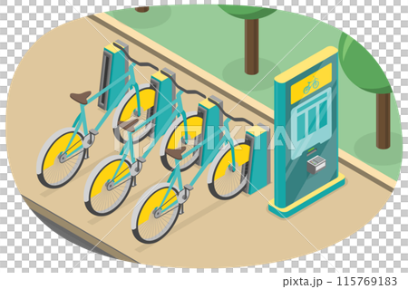 3D Isometric Flat  Illustration of Rental Bicycles, Bike Parking 115769183