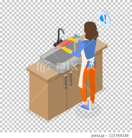 3D Isometric Flat Illustration of Cooking Hygiene, Washing Raw Products 3D Isometric Flat Illustration of Cooking Hygiene, Washing Raw Products 115769186