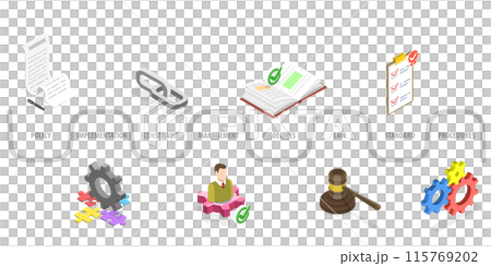 3D Isometric Flat Illustration of Policies And Procedures, Regulatory Compliance 3D Isometric Flat Illustration of Policies And Procedures, Regulatory Compliance 115769202