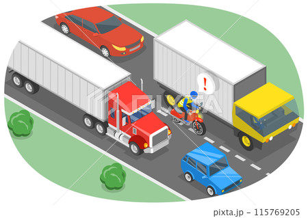 3D Isometric Flat  Illustration of Motorcycle Riding, Safety Tips 115769205