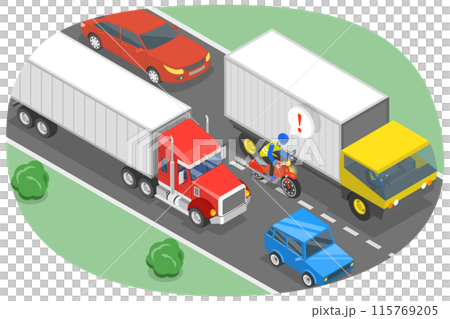 3D Isometric Flat  Illustration of Motorcycle Riding, Safety Tips 115769205