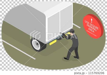 3D Isometric Flat  Illustration of Heavy Vehicle Parking Safity Rules, Truck Trailer Robbery 115769206
