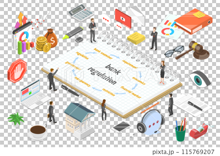 3D Isometric Flat  Illustration of Bank Regulation, Banking Supervision 115769207