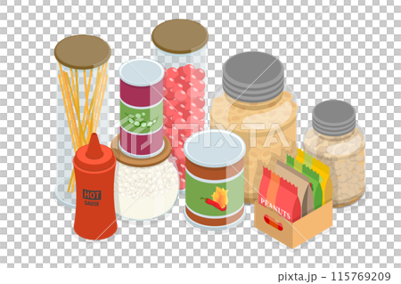 3D Isometric Flat  Set of Kitchen Items, Cooking at Home 115769209