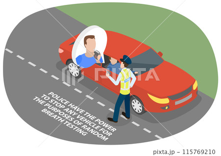3D Isometric Flat  Illustration of Roadside Drug And Alcohol Testing, Driver Blowing into a Tester 115769210