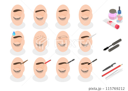 3D Isometric Flat  Illustration of Eyebrows Shaping, Various Forms and Types 115769212