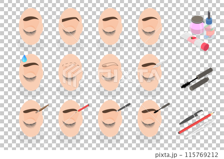 3D Isometric Flat  Illustration of Eyebrows Shaping, Various Forms and Types 115769212