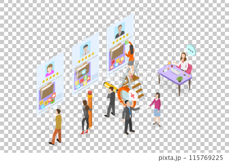 3D Isometric Flat Illustration of HR Profile, Job Recruitment Process 3D Isometric Flat Illustration of HR Profile, Job Recruitment Process 115769225