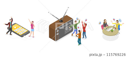3D Isometric Flat  Illustration of Podcast Making , Audio Podcasting 115769226