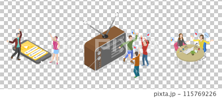 3D Isometric Flat  Illustration of Podcast Making , Audio Podcasting 115769226