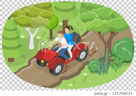 3D Isometric Flat  Illustration of ATV Tour, Active Vacation 115769231