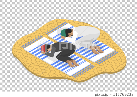 3D Isometric Flat  Illustration of Praying Muslim Men, Islamic Religion 115769238