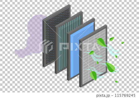 3D Isometric Flat Illustration of Air Filtering, Purification and Filtration Process 3D Isometric Flat Illustration of Air Filtering, Purification and Filtration Process 115769245