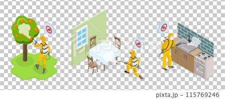 3D Isometric Flat Illustration of Pest Control Service, Home Hygiene Disinfection 3D Isometric Flat Illustration of Pest Control Service, Home Hygiene Disinfection 115769246
