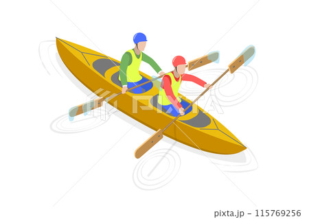 3D Isometric Flat  Illustration of Rafting Sport Competition, Extreme Activity at River Stream 115769256