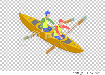 3D Isometric Flat  Illustration of Rafting Sport Competition, Extreme Activity at River Stream 115769256
