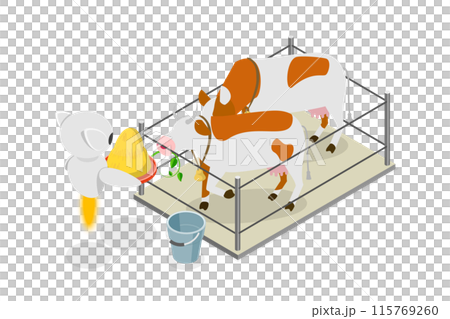 3D Isometric Flat  Illustration of Smart Automated Farming, Monitoring Health and Managing of Livestock 115769260
