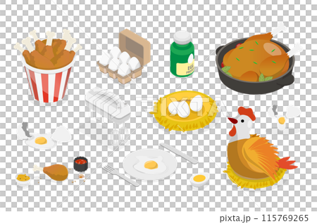3D Isometric Flat  Set of Chicken Products, Tasty Fast Food 115769265