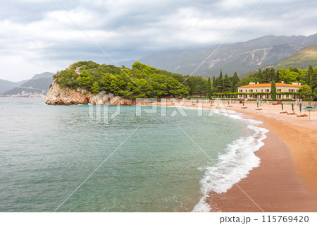 Sveti Stefan, Montenegro, Adriatic sea beach 115769420
