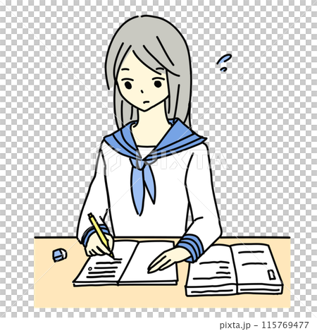 女學生努力學習的插圖 女學生努力學習的插圖 115769477