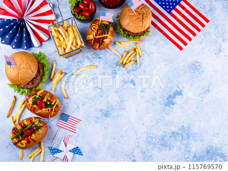 Traditional American food for celebrating July 4 Independence Day 115769570
