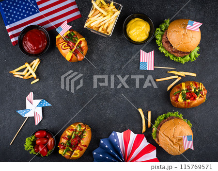 Traditional American food for celebrating July 4 Independence Day 115769571