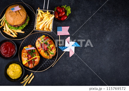Traditional American food for celebrating July 4 Independence Day 115769572