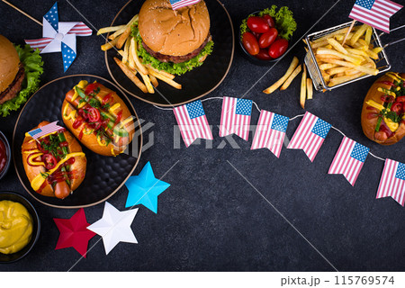 Traditional American food for celebrating July 4 Independence Day 115769574