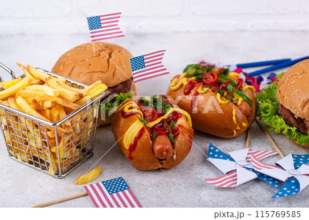 Traditional American food for celebrating July 4 Independence Day Traditional American food for celebrating July 4 Independence Day 115769585