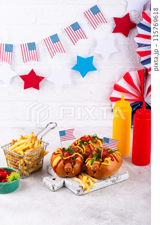 Traditional American food for celebrating July 4 Independence Day 115769618