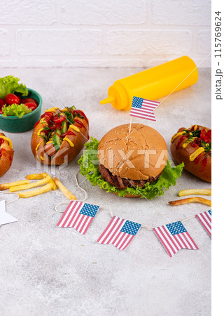 Traditional American food for celebrating July 4 Independence Day 115769624