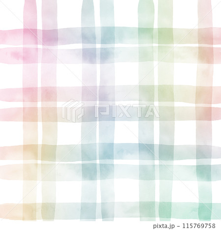 Rainbow Plaid Gingham Check Hand Drawn Background Overlay 115769758