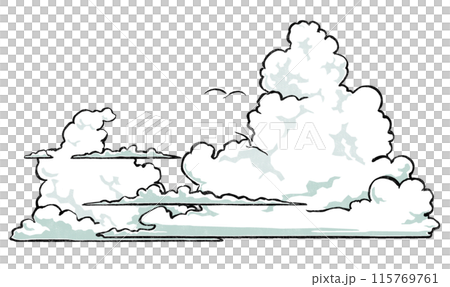 大大小小的雷雲和兩隻白色海鳥在遠處飛翔，印刷風格 115769761