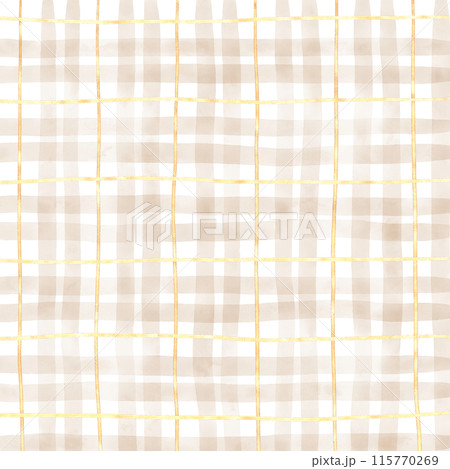 Gold Brown Beige Plaid Gingham Check Hand Drawn Background Overlay 115770269