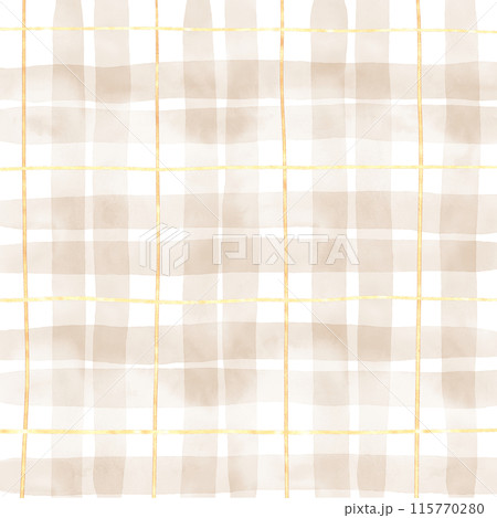 Gold Brown Beige Plaid Gingham Check Hand Drawn Background Overlay 115770280