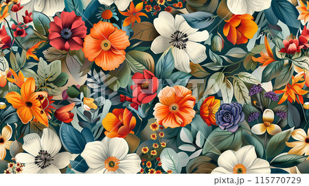 花、植物のイラスト背景、壁紙、テキスタイルデザイン 115770729