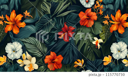 花、植物のイラスト背景、壁紙、テキスタイルデザイン 115770730