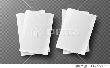 Three white business cards stacked on black surface 115772147