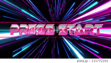 Image of press start over pink and blue neon light trails Image of press start over pink and blue neon light trails 115772205
