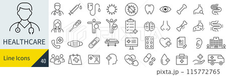 ヘルスケアに関するアイコンセット 115772765