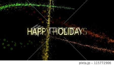 Image of happy holidays text and light trails on black background Image of happy holidays text and light trails on black background 115772906