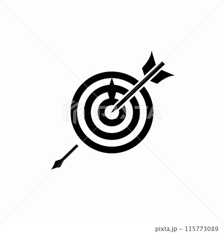Black and white target icon with arrow symbolizes accuracy and focus 115773089