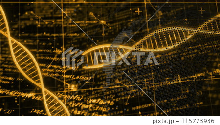 Image of dna strands over data processing 115773936