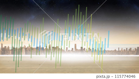 Image of financial data processing over buildings 115774046