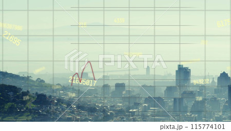 Image of financial data processing over cityscape 115774101