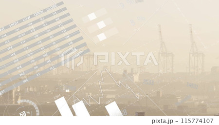 Image of financial data processing over cityscape 115774107