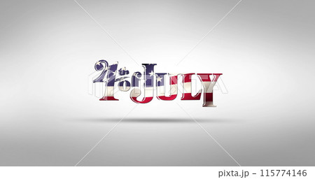 Digital image of a 4th of July greeting with an American flag waving against a white background 4k 115774146