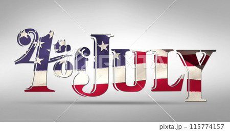 Digital image of 4th of July text with American flag waving against white background 4k 115774157