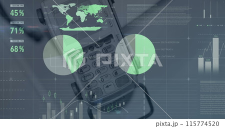 Image of financial data processing over euro currency banknotes Image of financial data processing over euro currency banknotes 115774520
