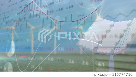 Image of financial data processing over solar panel 115774710